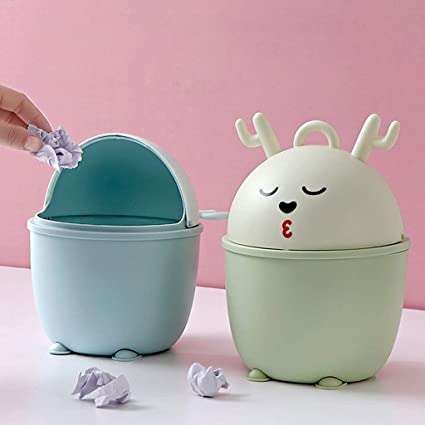 AP ENTERPRISES ARAA PAVA Funny deer animal design waste bin new creative household desktop plastic trash can Small Portable Table Dustbin Desk Dustbin with Attached lid and Swing Opening 3