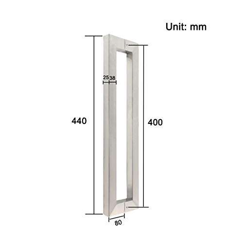 Heavy Duty Stainless Steel Square Tube Commercial Push-Pull Door Handle/Glass Door Handle/Wooden Door Handle, 5 Lengths (Size : Length440mm) 2