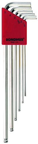 Bondhus Set of 6 Balldriver L-wrenches with BriteGuard Finish,Extra Long Length, sizes 1.5mm - 5mm