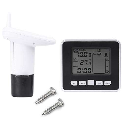 Plyisty Liquid Level Sensor, 0〜15m Ultrasonic Water Tank Liquid Depth Level Meter Sensor with Temperature Display Indoor/Tank Temperature (℉ or ℃) 3.3 Inch LED Display 1