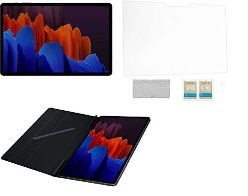 Samsung Electronics Galaxy Tab S7 Wi-Fi, 256 GB Protective Bundle | with Tab S7 Book Cover Plus SETPOT Tempered Glass HD Screen Protector, Clean Wipes, and Microfiber Cloth in Mystic Black