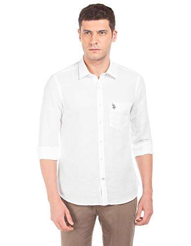 U.S. POLO ASSN. Men's Solid Regular Fit Casual Shirt (USSHC-G49_White XL) 1