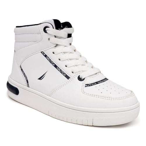 Nautica Boys Girls High-Top Sneakers Lace-Up Trainers Basketball Style Shoes-Zigler Youth-White Smooth Size-5 1
