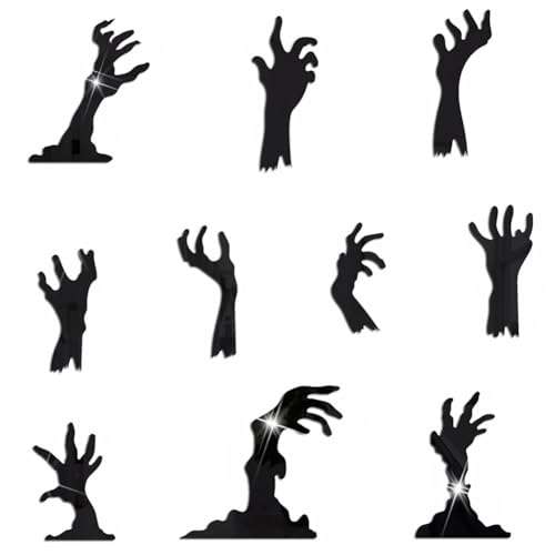 CREATCABIN 2Pcs Halloween Mirror Wall Stickers Removable Acrylic DIY Mirror Decal 3D Mirror Palm Hand Wall Art Decor Self Adhesive Decorative Mirror for Home Room Bathroom Wall Cabinet Black 8x6Inch 1