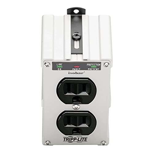 Tripp Lite Isobar ISOBLOK2-0 Heavy Duty Outlet Extender, Wall Power Strip Surge Protector, 2 Outlets, Direct Plug-in, White, Metal Power Strip, Industrial Garage Work Shop Bench 6
