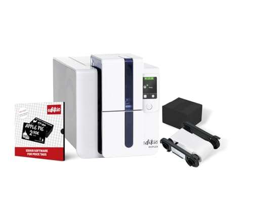 EDIKIO Price Tag Duplex - Card Printing Pack - Durable, Easy-to-Clean, Customizable Price Tag - Color and Monochrome Printing in Multiple formats - Includes Printer, Design Software, Cards and Ribbon 1