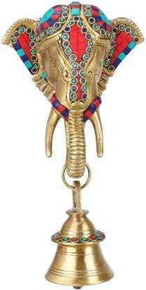 Indian Royal Art Gallery Brass Ganesha Wall Hanging Bell for Door (with Gemstone) | Multicolored Decoration | Living Room | Mandir | Office Decor | Gift Decorative Showpiece(Weight: 1900 G) 1