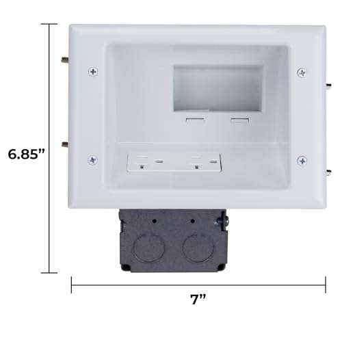 DATA COMM Electronics 45-0072-WH Commercial Grade Recessed Wall Plate Cable Pass Through, Mid-Size Low Voltage AV/HDMI Cord Hider with 20A Duplex Power Receptacle, TV & Home Theater, White 5