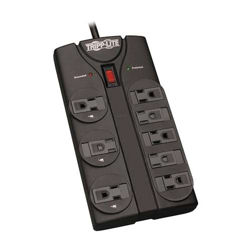 Tripp Lite TLP808B 8 Outlet Surge Protector Power Strip, 8ft Cord Right Angle Plug, Black, Lifetime Insurance 1