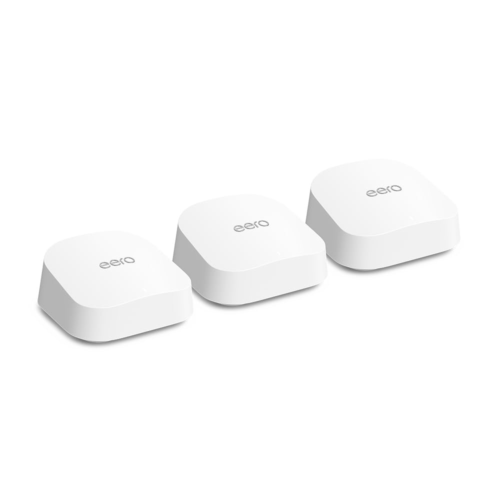 Introducing Amazon eero 7 dual-band mesh Wi-Fi 7 router (newest model) - Supports internet plans up to 2.5 Gbps, Coverage up to 6,000 sq. ft., 3-pack 1