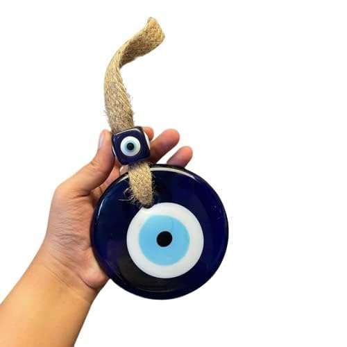 BLUE BEADS Turkish Feng Shui Vastu Blue Glass Evil Eye Hanging/Door Hanging Nazar Batu for Protection and Good Luck - Perfect for Gifting Home or Office (Jute) 1