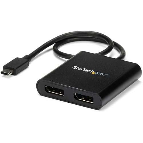 StarTech.com USB-C to Dual DisplayPort 1.2 Adapter, USB Type-C Multi-Monitor MST Hub, Dual 4K 30Hz/1080p 60Hz DP Laptop Display Extender / Splitter, Extra-Long Built-In Cable, Windows (MSTCDP122DP) 1