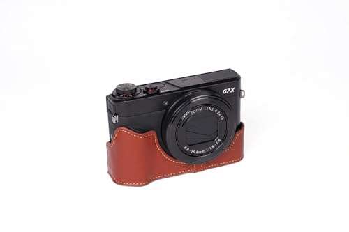 Handmade Genuine Real Leather Half Camera Case Bag Cover for Canon G7X Mark II M2 M II Brown Bottom Opening Version 2