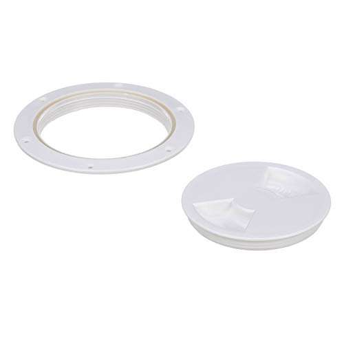 Attwood 12790-3 Deck Plate Inspection Port, 4-Inch Diameter, White ABS Plastic Construction, Pre-Drilled Flange 5