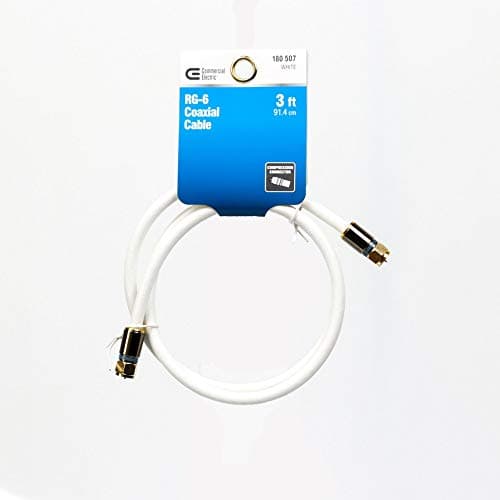(3ft) Commercial Electric RG-6 Coaxial Cable (F-PIN) White Cable Cord for use with TV, VCR, Cable Modem, Satellite TV, Off-air Antenna 2