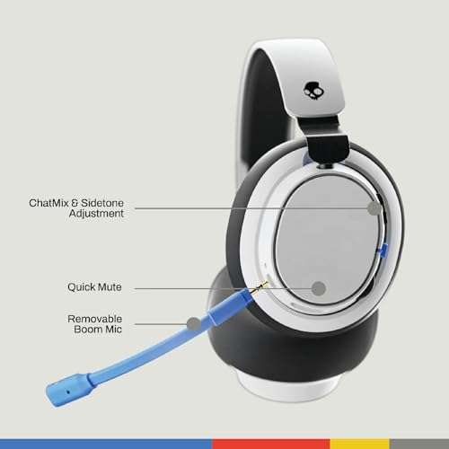 Skullcandy SLYR Pro Wireless Multi-Platform Gaming Headset, Bluetooth Headphones, Up to 24 Hrs Battery, PC, PlayStation, Nintendo Switch, 2.4GHz Low Latency Wireless Transmitter Included - White/Blue 2