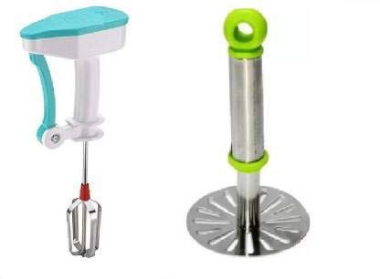 Hand Blender For Cake/Curd maker,lassi maker kitchen tool set With Pav Bhaji Masher (PACK OF 2) Hand beater for cake/curd/lassi Blue, greeen Kitchen Tool Set