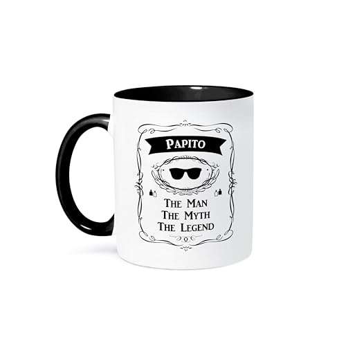 3dRose Papito - The Man The Myth The Legend - dad or father in Spanish text 11oz Two-Tone Black Mug 1
