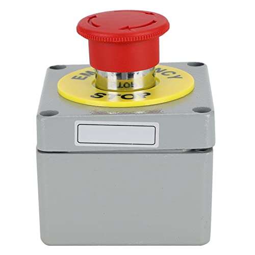 Emergency Switch Box 1 Button Stop Control Operation Box, IP66 Waterproof Emergency Stop Switch, Quick Stop Single Push Button Switch, 80x75x60 Mushroom Head Emergency Push 6