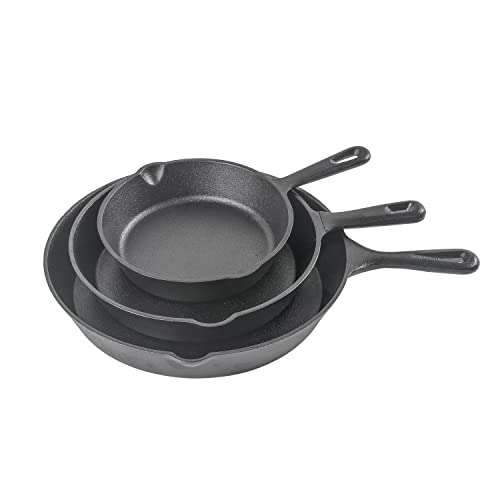 Commercial CHEF 3-Piece Cast Iron Skillet Set – 6 inch, 8 inch, and 10 inch - Pre-seasoned Cast Iron Cookware, Black 1