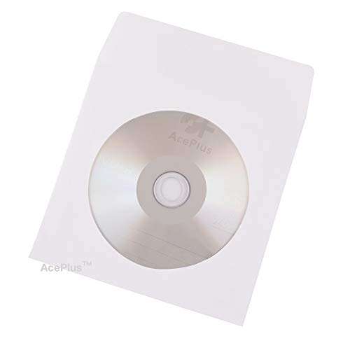 AcePlus 100 Mini White Paper Sleeves for Mini Disc - Envelopes with Sleeves with Clear Window and Flap 4
