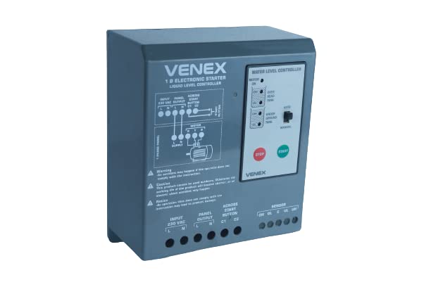 VENEX Electronics Single Phase Fully Automatic Water Level Controller for Submersible Pump Motor – (Start and Stop Button Type Starter Panel with Single/Multi Capacitors Panel) LLC40SR