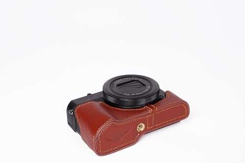 Handmade Genuine Real Leather Half Camera Case Bag Cover for Canon G7X Mark II M2 M II Brown Bottom Opening Version 4