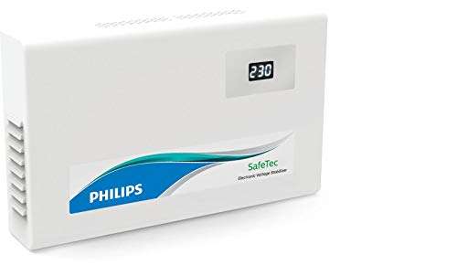 PHILIPS Safetec Electronic Voltage Stabilizer for AC Up to 1.5 Ton, White (Working Range: 150V-280V)