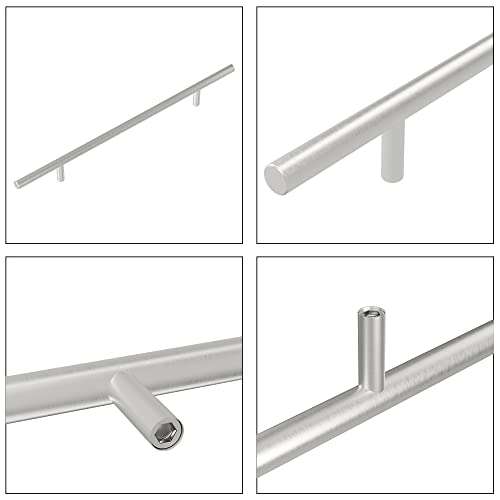BUHO1991 10Pcs 192mm Kitchen Handles with Screws Stainless Steel T Bar Cabinet Cupboard Handle Pull Handle Door Handle Set for Kitchen Drawer Bedroom Furniture (10, Hole Centers 192mm) 3