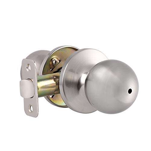 Knobonly Brushed Nickel Privacy Door Knobs Interior Keyless Door Lock Interior for Bathroom Bedroom Round Classic Door Handles, Door Knob Set of 1 1
