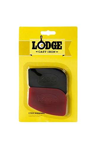 Lodge Pan Scrapers. Handheld Polycarbonate Cast Iron Pan Cleaners. (2-Pack. Red/Black) 4