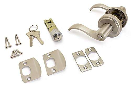 Hampton Entry Lever Set by FPL Door Locks for Left Hand Exterior Entrance or Patio Doors in Satin Nickel Finish 2