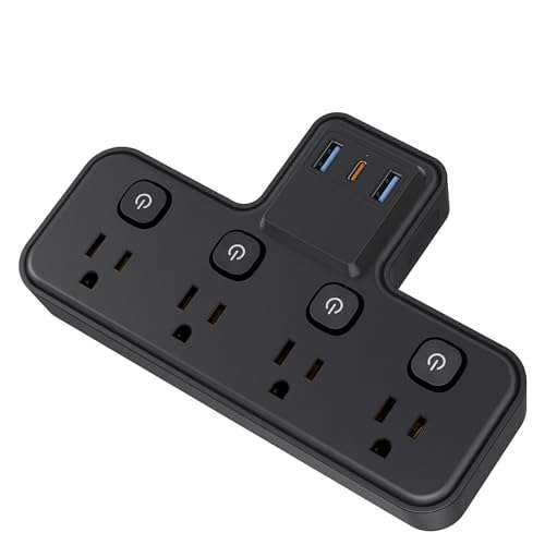Multi Plug Outlet Extender, Surge Protector Power Strip, AC Outlets Extender with USB Charger(1 PD20W USB C) PASSUS Power Strips Surge Protection for Home Office DormRoom 3