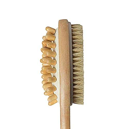 Sacred Salts Wooden Double Sided Body Brush With Massager and Long Handle | Natural Boar Bristles | Dry Brushing Removes Dead Skin, Treats Cellulite & Stimulates Blood Flow, Beige, 190 g 4