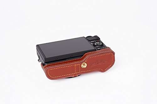 Handmade Genuine Real Leather Half Camera Case Bag Cover for Canon G7X Mark II M2 M II Brown Bottom Opening Version 5