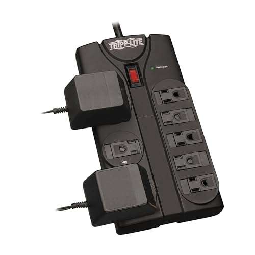 Tripp Lite TLP808B 8 Outlet Surge Protector Power Strip, 8ft Cord Right Angle Plug, Black, Lifetime Insurance 2