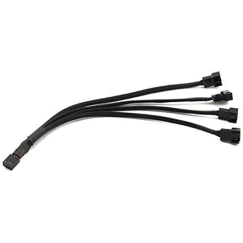 HJ Garden 2PCS 4Pin Female to 4X 4Pin Male PWM Fan Splitter Adapter Cable 1 to 4 Ways 4 Pins Adapter Converter Black Sleeved Extension Cable Connector 10.5" 5