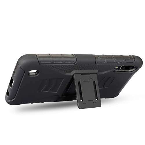 Case for Galaxy A10 DWaybox 3 in 1 Combo Hard Heavy Duty Case with Kickstand and Swivel Belt Clip on Shell Back Compatible with Samsung Galaxy A10 SM-A105 6.2 Inch (Black) 6
