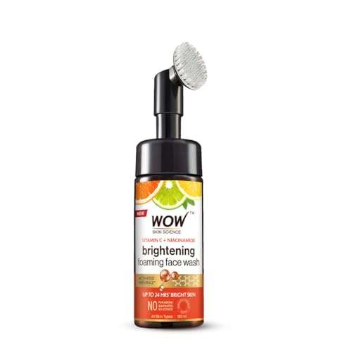 WOW Skin Science Vitamin C Exfoliating Face Wash With Brush, Soft, Silicones Bristles, Foaming Cleanser For All Skin Type, Hydrate For Smooth Skin, Helps Remove Blackheads, Reduce Acne Breakout, 100ml 1