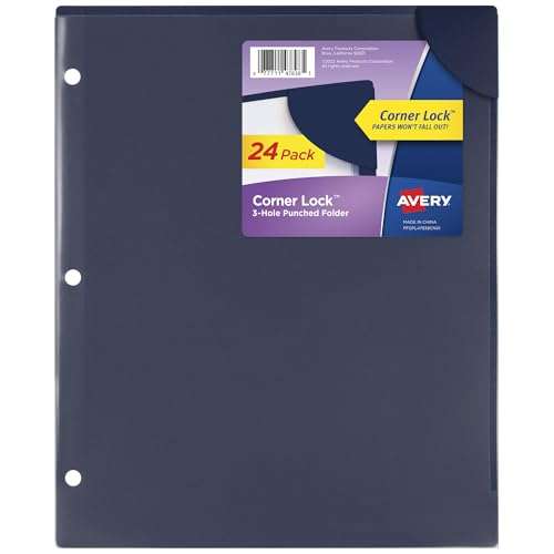 Avery Corner Lock Binder Pockets for 3 Ring Binders, Navy Blue with Clear Front, for 8.5" x 11" Documents, Acid-Free and Archival-Safe, Binder Folders (24-Pack of 47838)