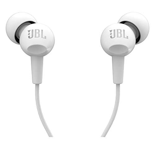 JBL C100SI Wired In Ear Headphones with Mic, JBL Pure Bass Sound, One Button Multi-function Remote, Premium Metallic Finish, Angled Buds for Comfort fit (White) 1