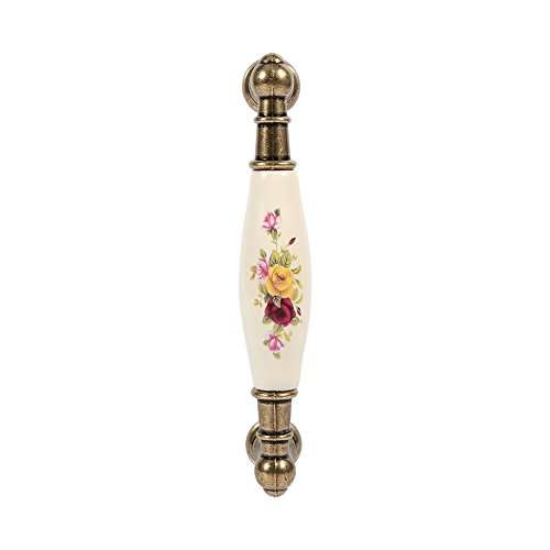 Jadpes Vintage Rural Flower Pattern Ceramic Bronze DIY Door Handles Cabinet Cupboard Drawer Knobs Pull(Z8Single Hole) 2