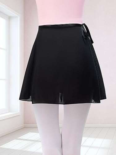 Soudittur Ballet Wrap Skirts Chiffon Dance Skirt for Toddler/Girls/Women (Black, Small) 2