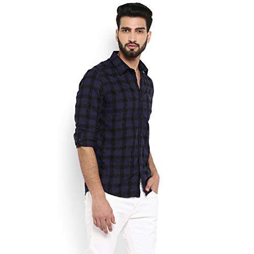 Mufti Men's Slim Fit Shirt (MFS-10032-I_05-Navy_XXL_Navy Blue_2XL) 5