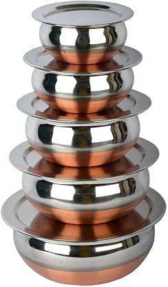 ALWAFLI Handi Set Copper Bottom Handi Set of 5pc pcs Piece with lid Kitchen Serving, Cooking Bowl, Dining Handi, Cookware Set, Lid Handi (Silver) (5 Piece with Lid) 3