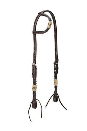 Turquoise Cross Rawhide Accented Sliding Ear Headstall , Dark Oiled