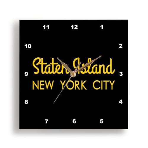 3dRose Wall Clock Silent - 13 inch - Staten Island, New York City Borough. Patriot Home Town Gift, Charm - Alexis Design - American Cities Yellow on Black 2