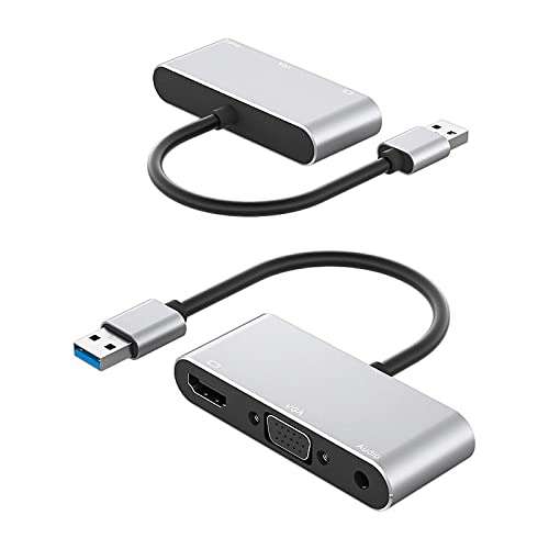 USB 3.0 to HDMI +VGA+3.5mm Audio 2 in 1 Converter USB Split-Screen HD VGA hub 1080P Drive Free 3