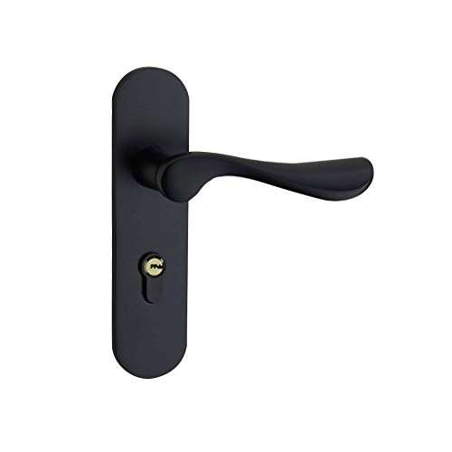 WSZJJ Entry Lever Door Handle and Single Cylinder Deadbolt Lock and Key Slim Square Locking Lever Handle Set [Front Door or Office] Right & Left Sided Doors Heavy Duty – Iron Black Finish 1