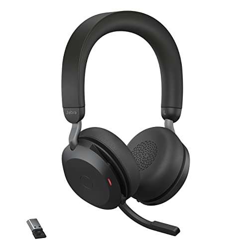 Jabra Evolve2 75 Wireless PC Headset with 8-Microphone Technology - Dual Foam Stereo Headphones with Advanced Active Noise Cancellation, USB-A Bluetooth Adapter and MS Teams-Compatibility - Black 1